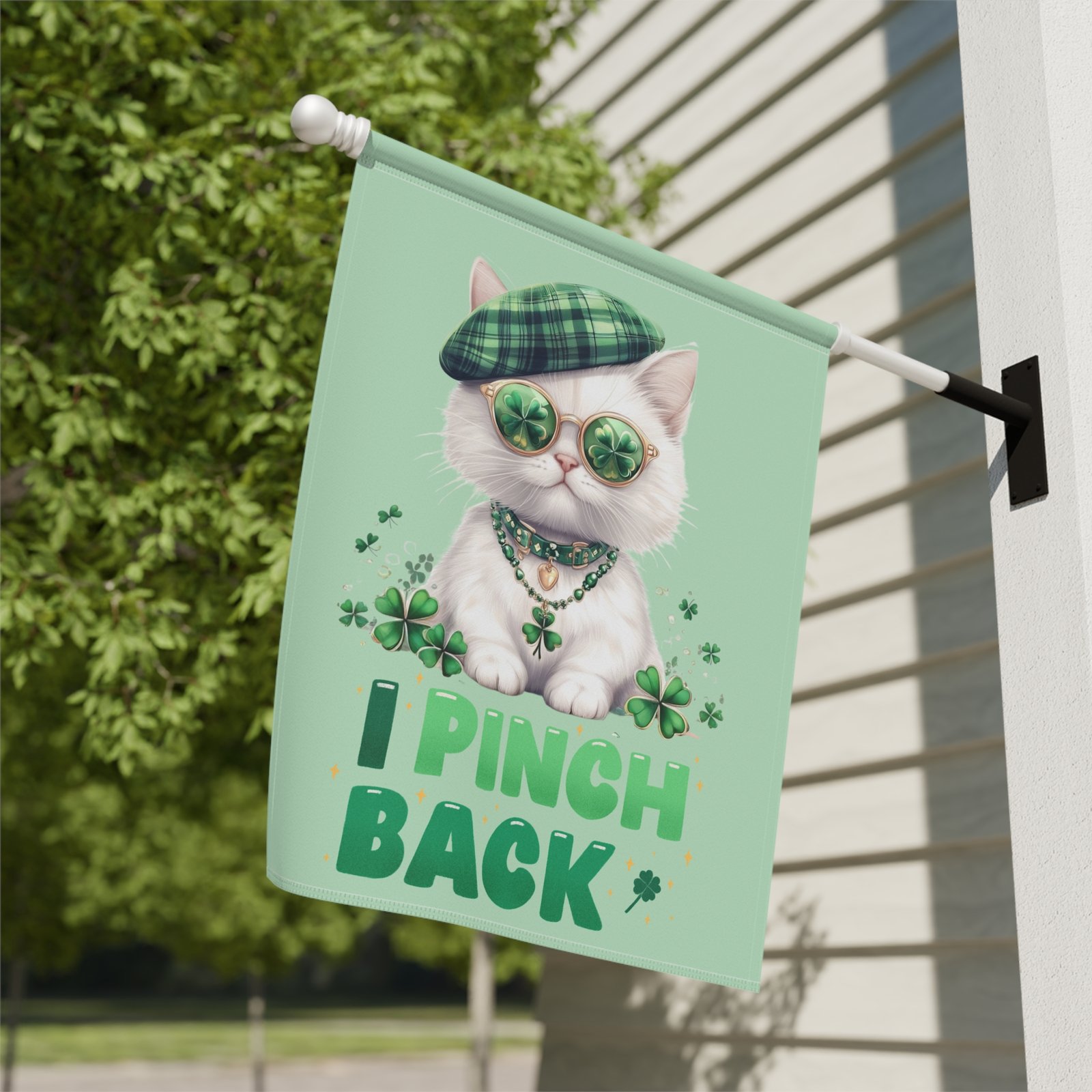 White Shamrock Kitten Garden Flag - Image 8