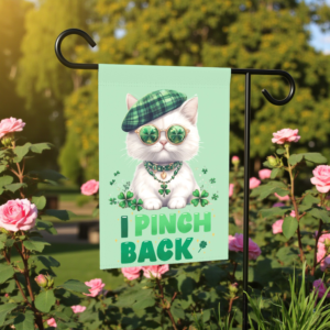 White Shamrock Kitten Garden Flag